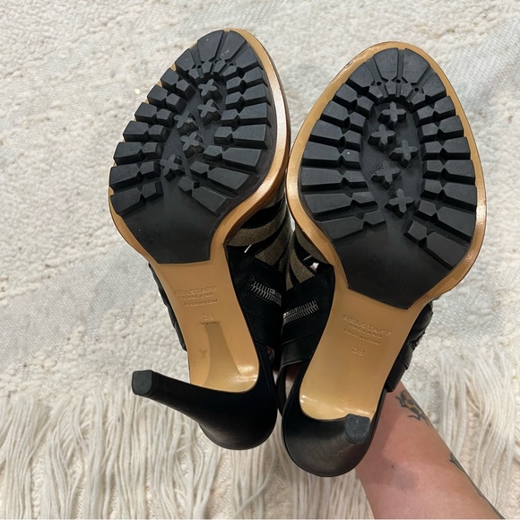 Belstaff Heels Black Leather/Green Canvas Peep Toe Caged Gladiator Sling Backs 8 - Picture 7 of 9